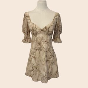 Saints + Secrets Tan & White Marble Print Dress Size Small